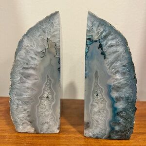 Agate Geode Bookends ONE SET OF 2 Blue Gray